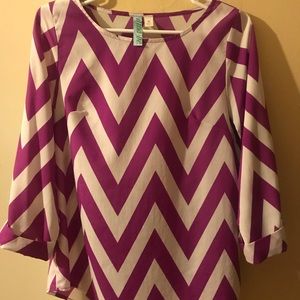 3/4 sleeve bright purple chevron blouse